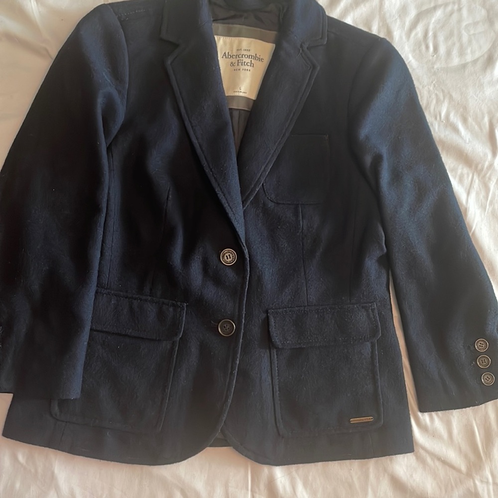 Abercrombie & Fitch women’s wool/polyester jacket, blazer size L, Navy Blue